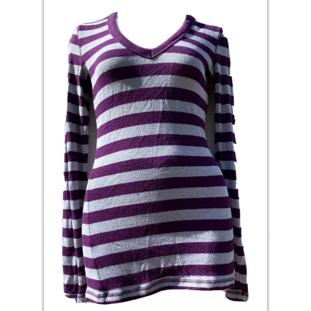 Rue 21 Top Blouse Purple gray Stripe S